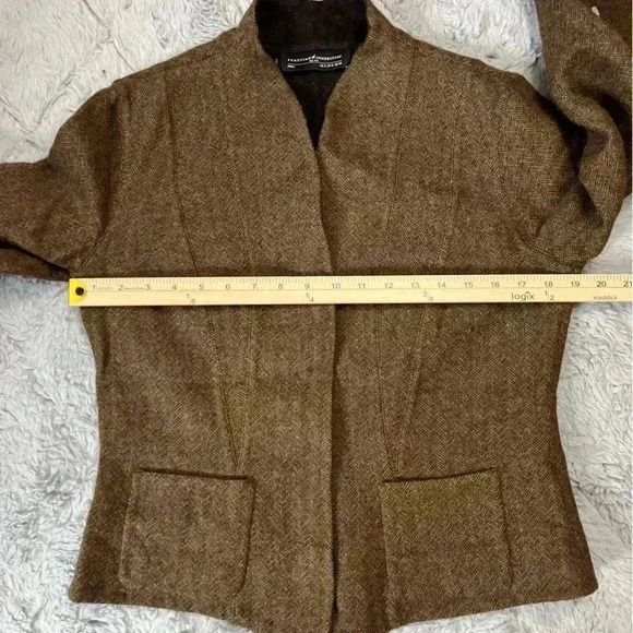 Peruvian Connection Knit Jacket Blazer Alpaca Size 8 Brown Herringbone Snap Up - Picture 8 of 16